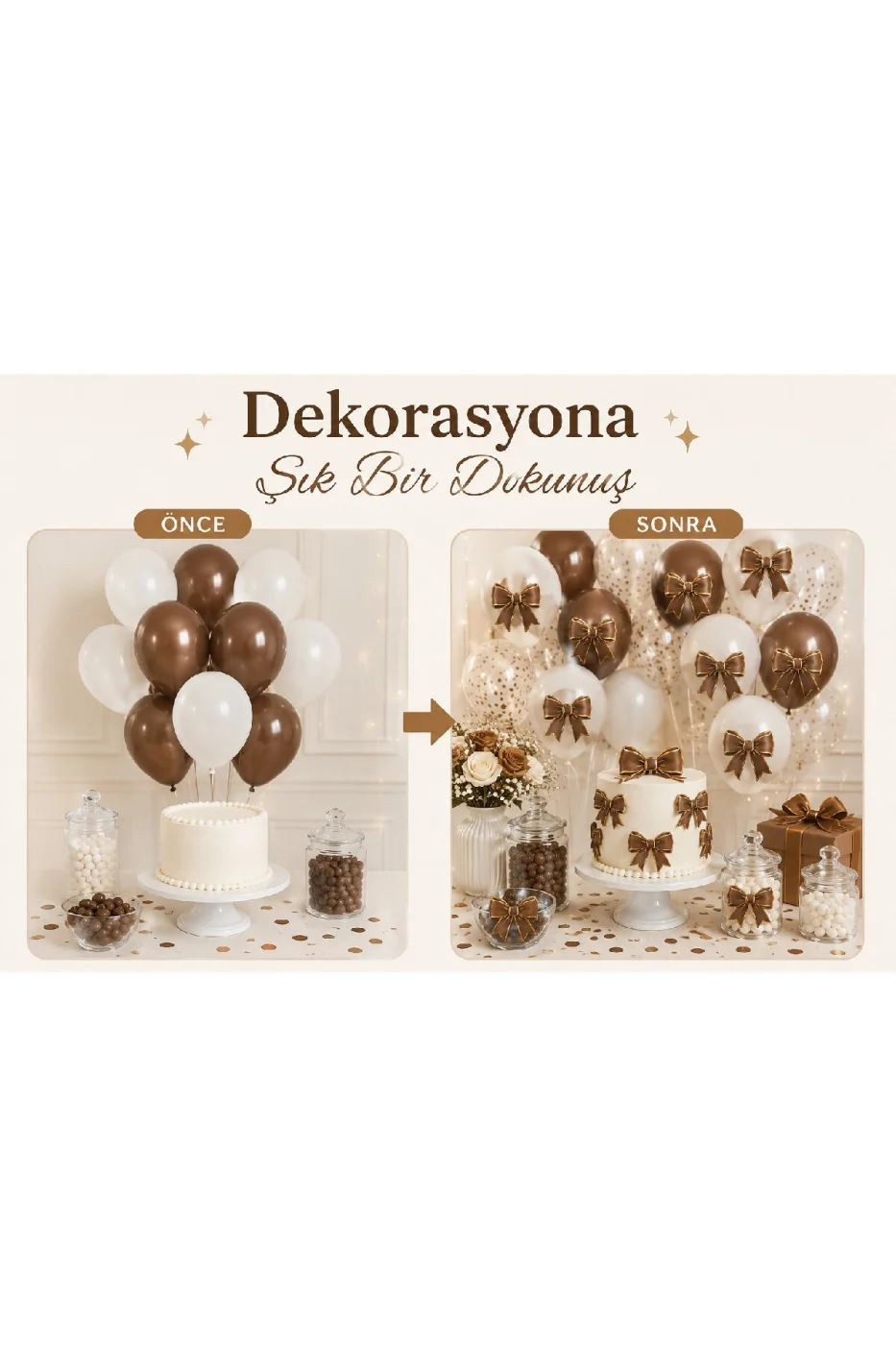 Renk Seçenekli Fiyonk Balon ve Pasta Dekor Fiyonk Seti 12 Adet Büyük & Küçük Boy Parti Süsü Baby Shower Doğum Günü Seti Süsü gorsel 5