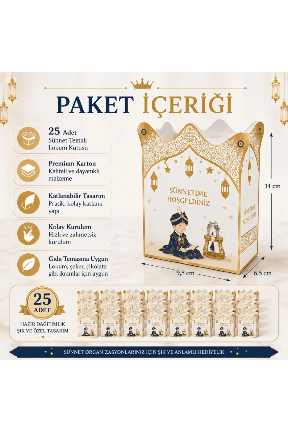 25 Adet Sünnet Lokum Kutusu | Sünnet Hediyeliği Şeker Kutusu | Premium Karton Organizasyon Kutusu gorsel 6