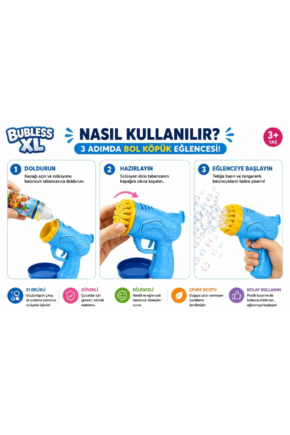 🥇 21 Delikli XL Köpük Baloncuk Tabancası Bubble Gun Çocuk Oyuncağı Baloncuk Makinesi gorsel 4