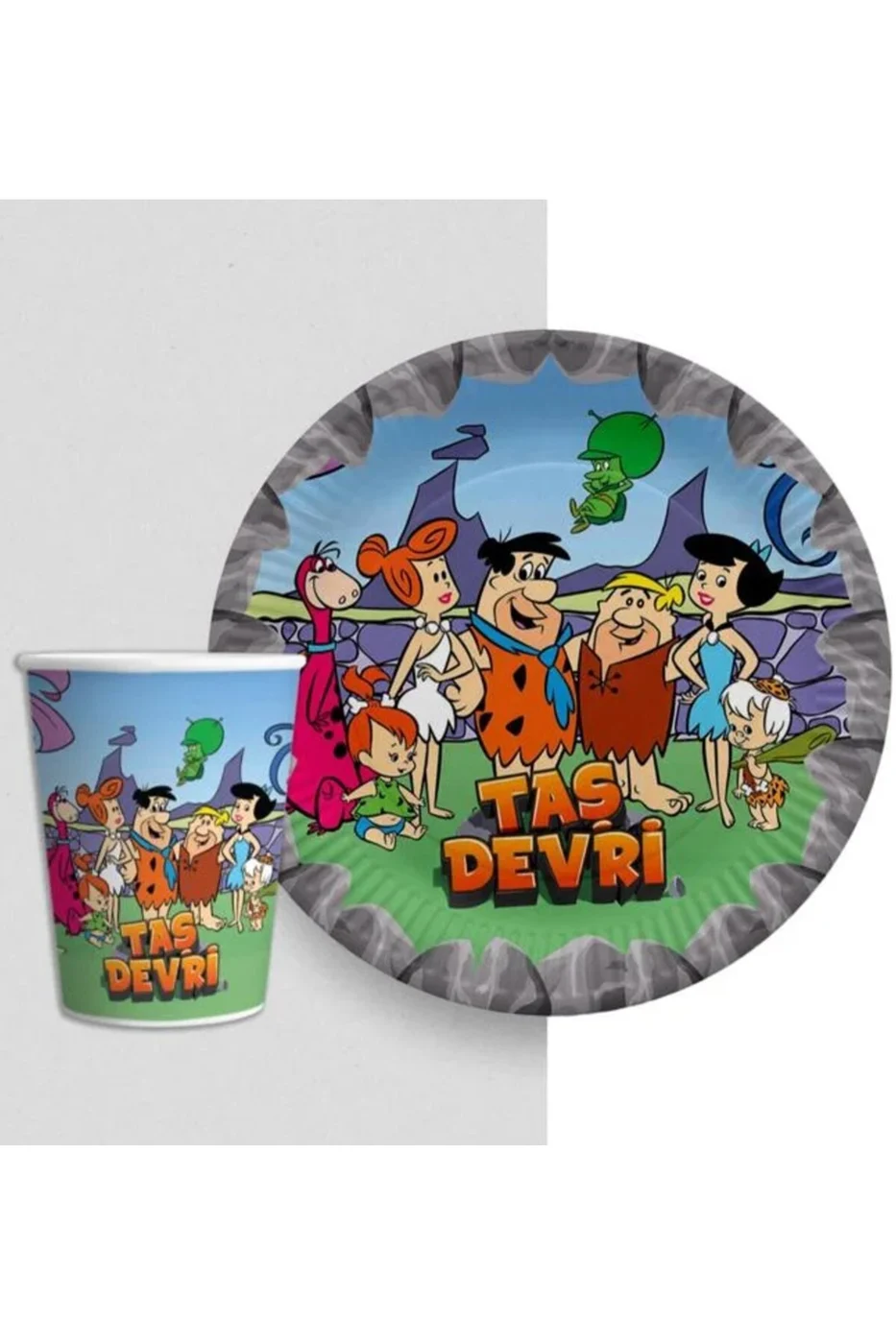 8 Lİ TABAK BARDAK TAŞ DEVRİ Flintstones TEMALI DOĞUM GÜNÜ PARTİ SÜSÜ MALZEMELERİ