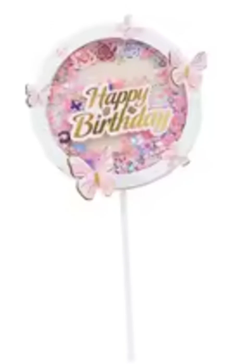 Pembe Happy Birthday Yuvarlak Kelebek Pasta Topper Kelebekler Dekorasyon Malzemeleri Pasta Süsü gorsel 3