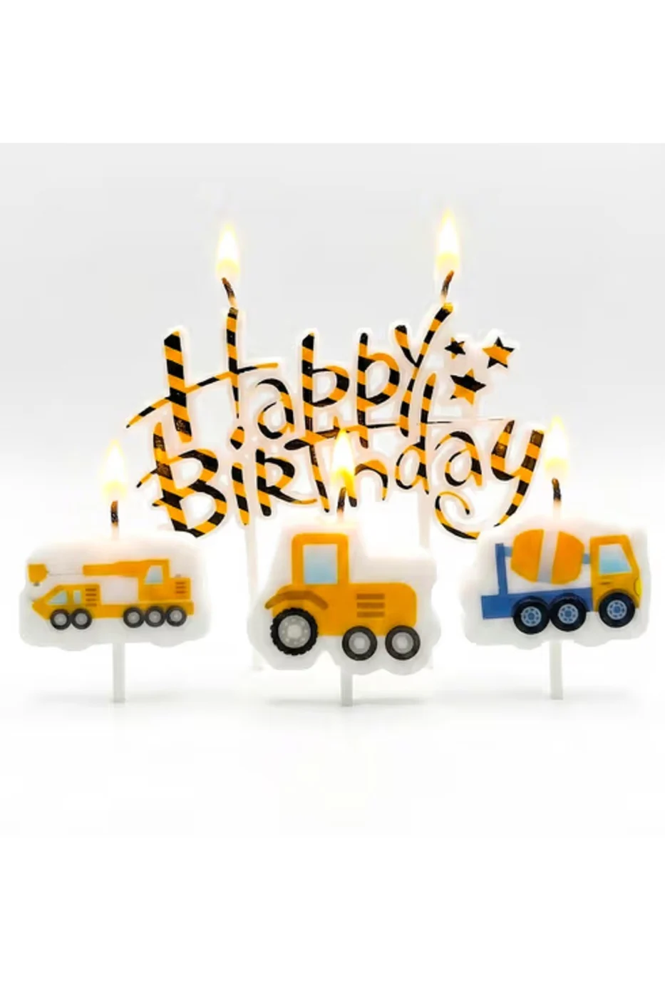İNŞAAT HAPPY BİRTHDAY 4 LÜ DOĞUM GÜNÜ PARTİ SETİ SÜSÜ MUMU gorsel 6