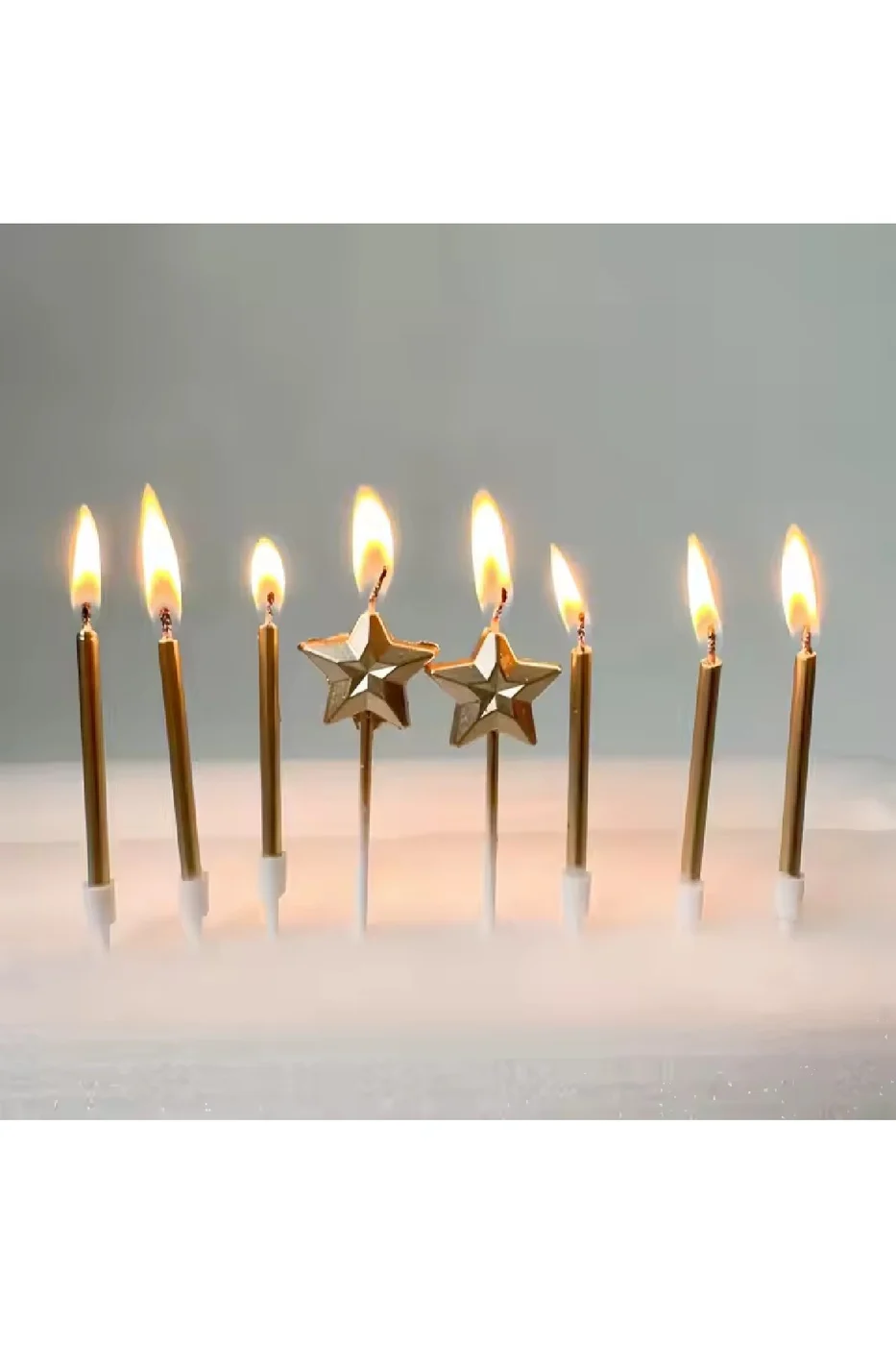ROSEGOLD METALİK DOĞUM GÜNÜ PASTASI MUMLARI YILDIZ ŞEKİLLİ VE DÜZ MUM 2 Lİ ÇUBUKLU YILDIZ MUM gorsel 3