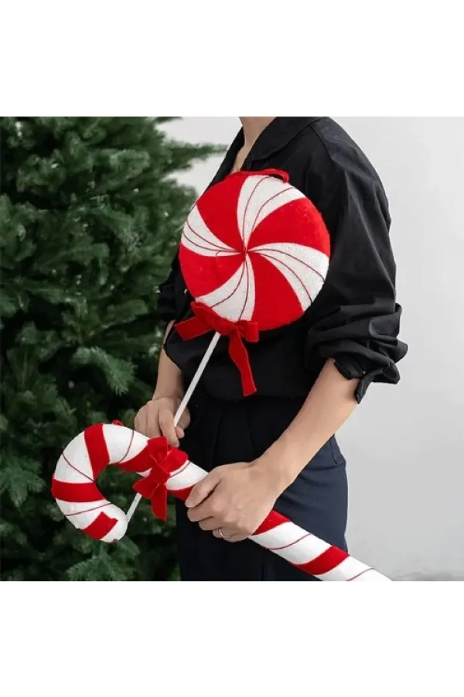 Yılbaşı Baston Kırmızı Beyaz Şeker Süs Yılbaşı Ağaç Süsü 50 Cm gorsel 6