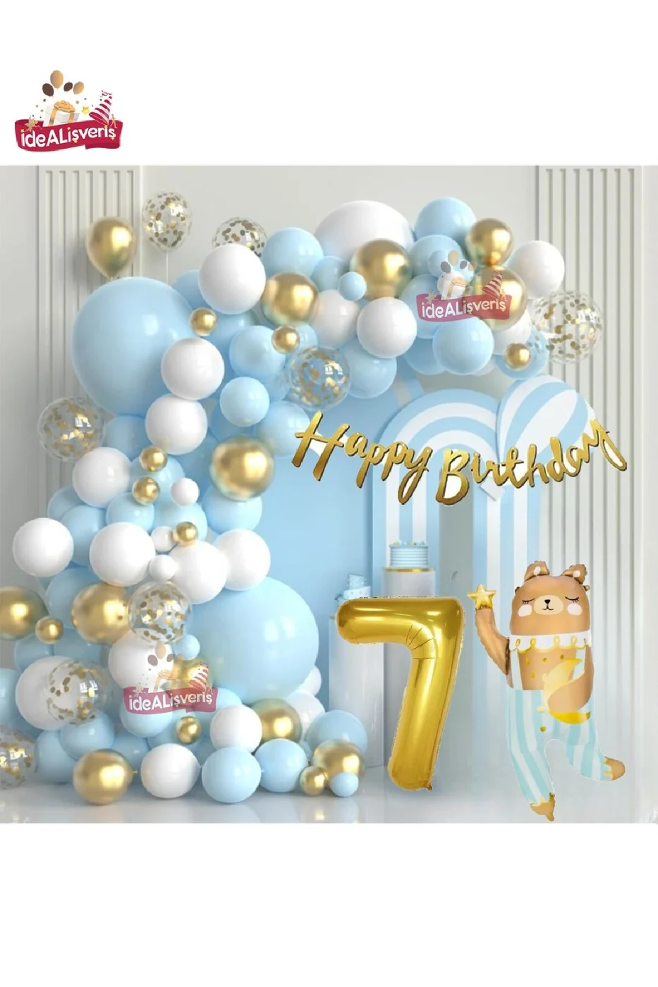 LÜKS TEDDY AYI FOLYOLU GOLD YAŞ FOLYO BALONLU DOĞUM GÜNÜ PARTİ SETİ SÜSÜ