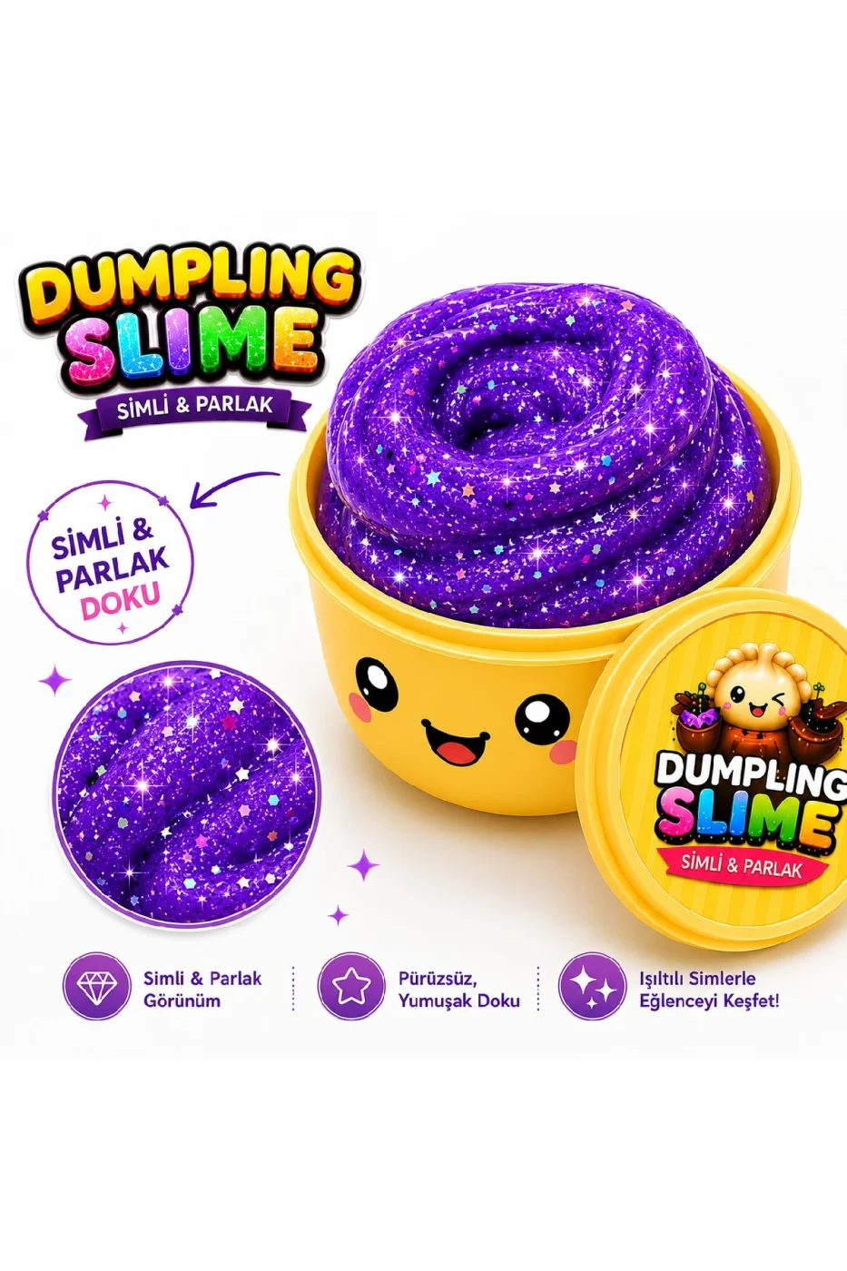 Çin mantısı Slime Simli Oyun Hamuru Tekli | Glitter Slime | Esnek Yumuşak Doku | Kapaklı Kutu | 6 Renk Seçeneği gorsel 4