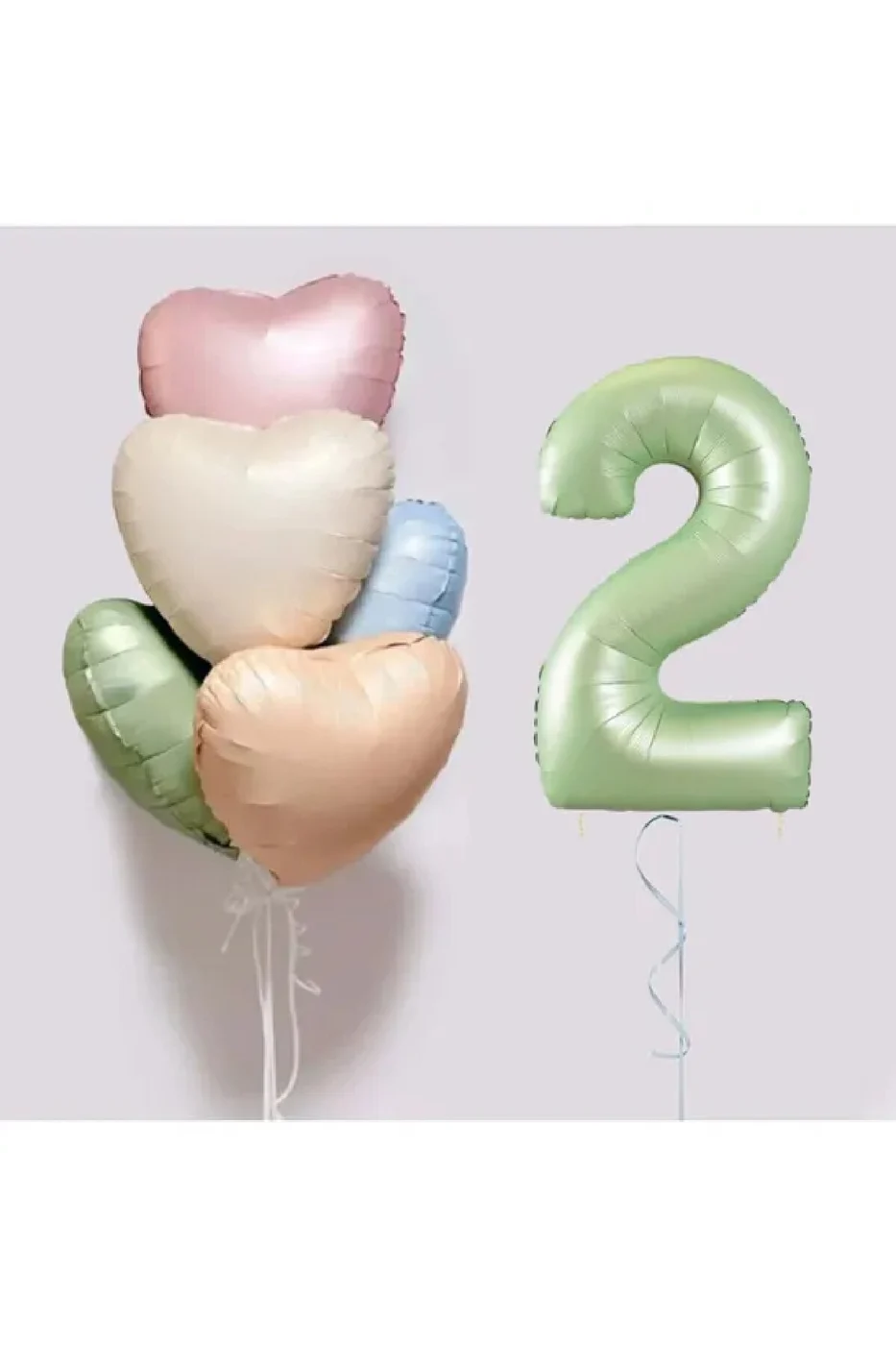 5 Adet Retro Kalp Folyo Balon Buketi Seti  Su Yeşili Rakam Folyo Balon  Doğum Günü Balon Seti Süsü gorsel 3
