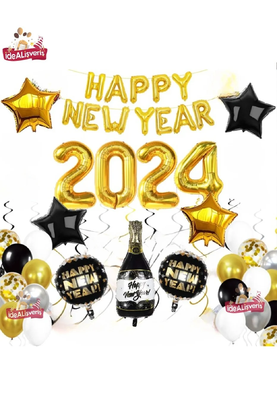 HAPPY NEW YEAR FOLYOLU 2024 YAZILI YILBAŞI SETİ gorsel 2