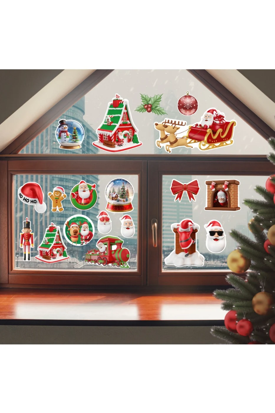 Yılbaşı Temalı, Kış Konseptli Karlı Soft Renklerde Sticker Seti, Yeni Yıl Süsleme Sticker Seti Süsü gorsel 3