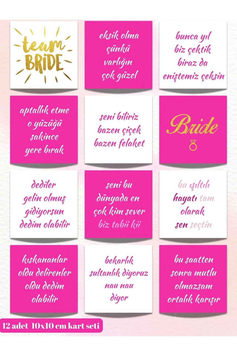 Bekarlığa Veda Partisi Motto 12 Adet Eğlenceli Kartlar Bride To Be Gelin