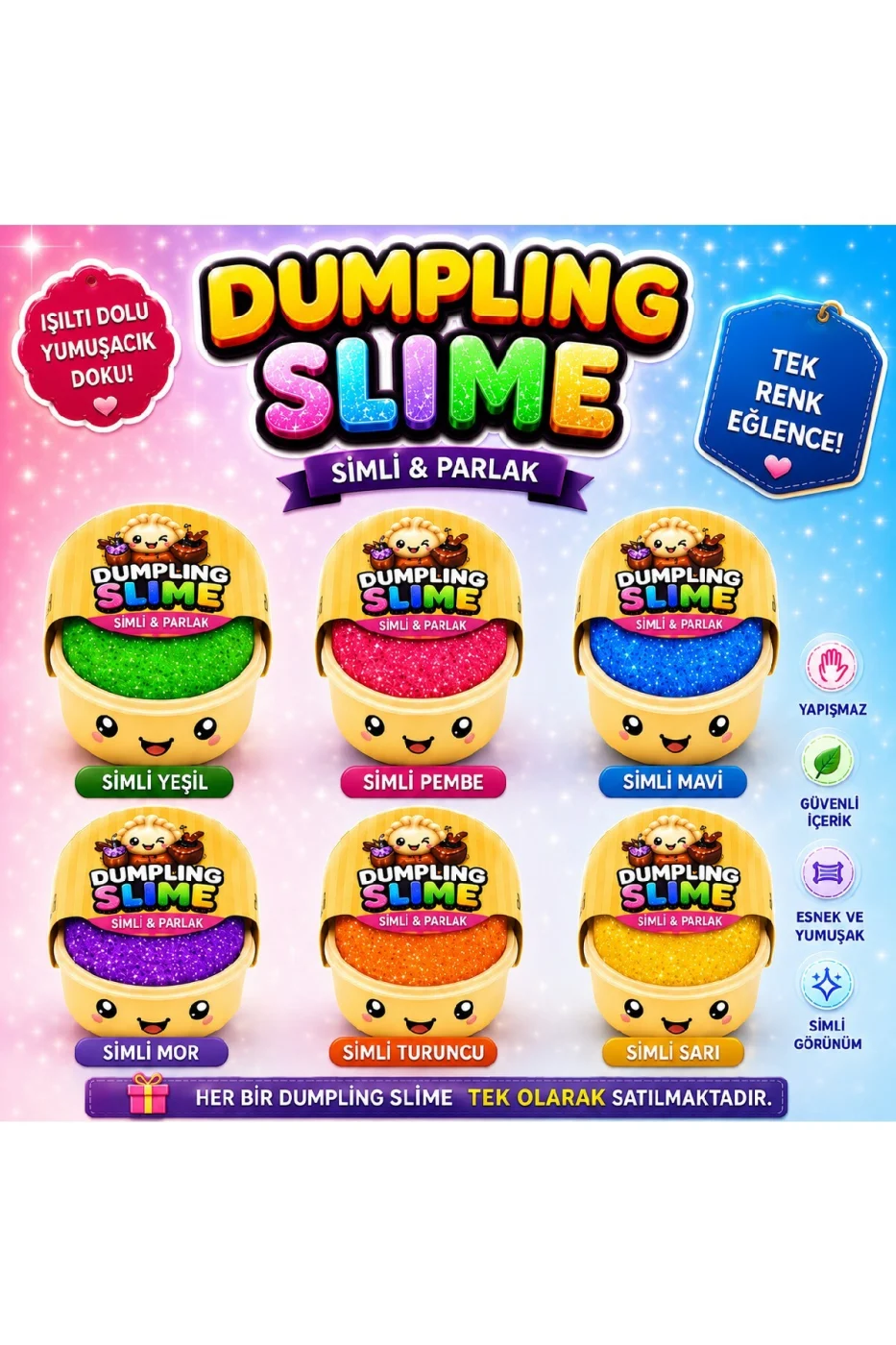 Çin MantısıSlime Simli Oyun Hamuru Tekli | Glitter Slime | Esnek Yumuşak Doku | Kapaklı Kutu | 6 Renk Seçeneği gorsel 5
