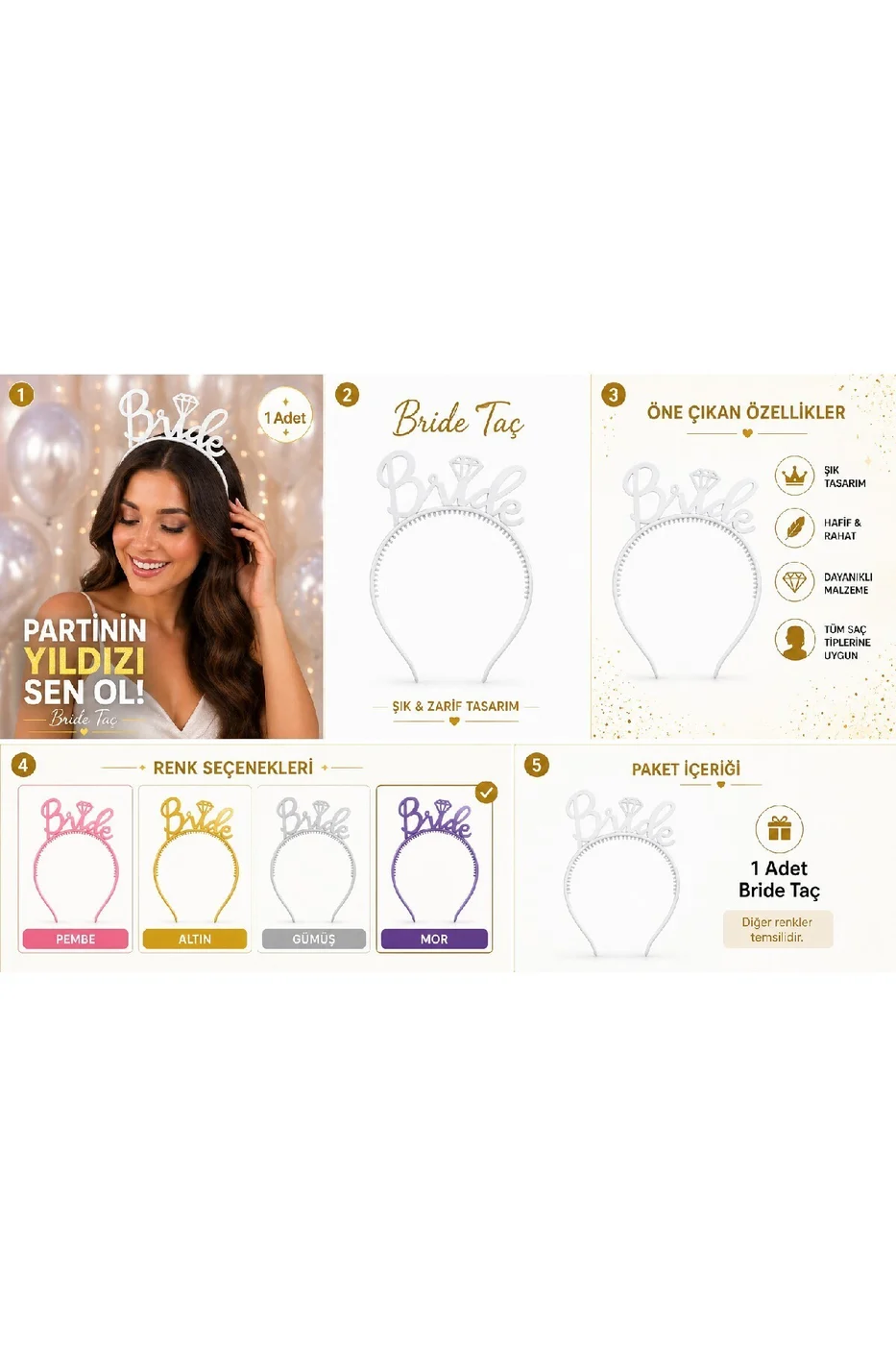 Beyaz Bride Taç – Bekarlığa Veda & Doğum Günü Parti Tacı gorsel 3