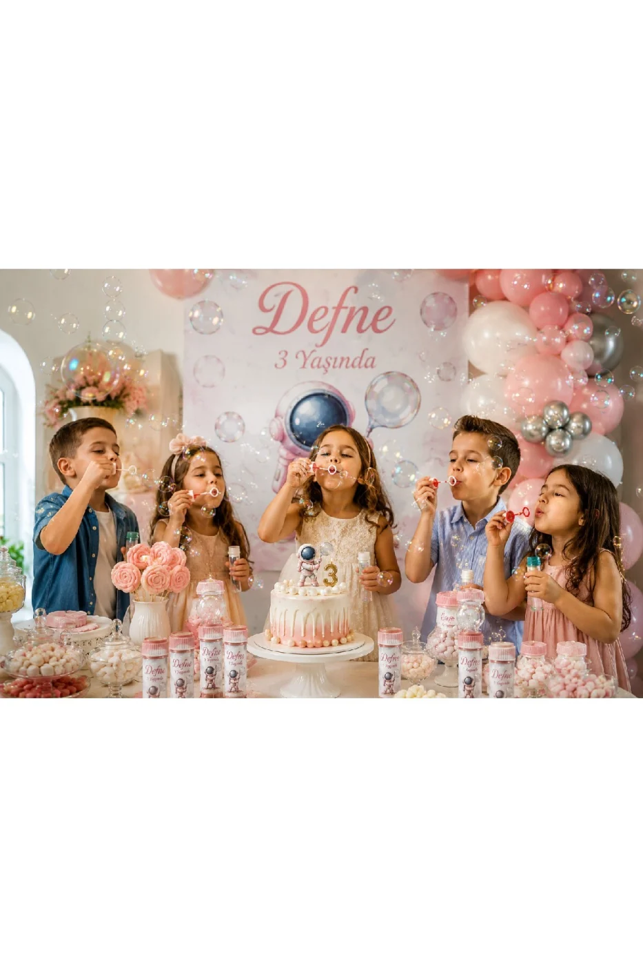Kişiye Özel İsim Baskılı Uzay Temalı Köpük Baloncuk Bubble Oyuncağı Çocuk Doğum Günü Parti Hediyeliği 18'li 36'lı 54'lü Set gorsel 2