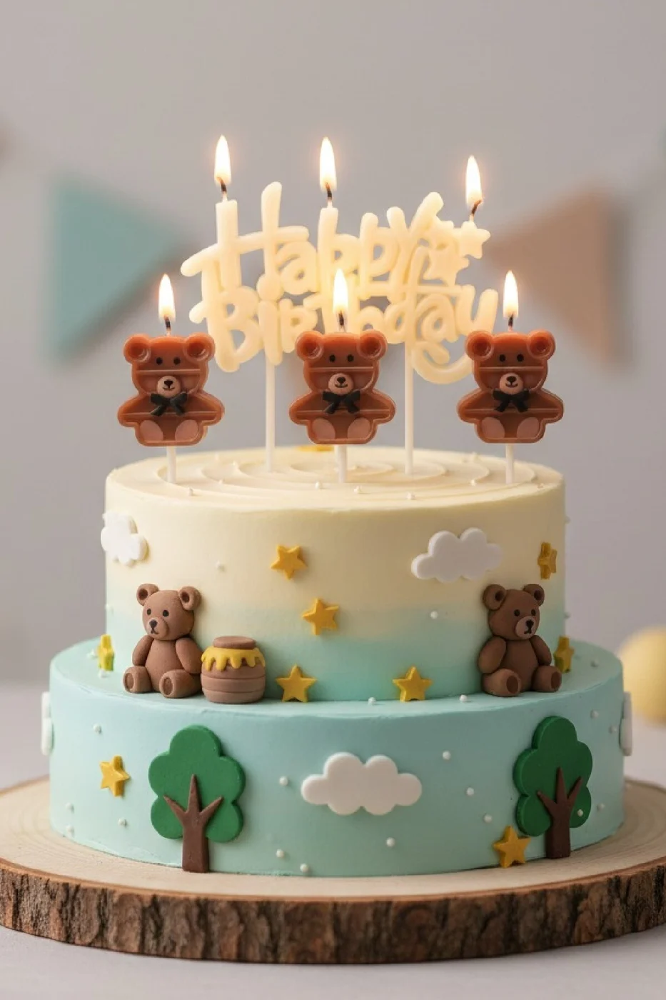 SEVİMLİ AYI HAPPY BİRTHDAY 4 LÜ DOĞUM GÜNÜ PARTİ SETİ SÜSÜ MUMU