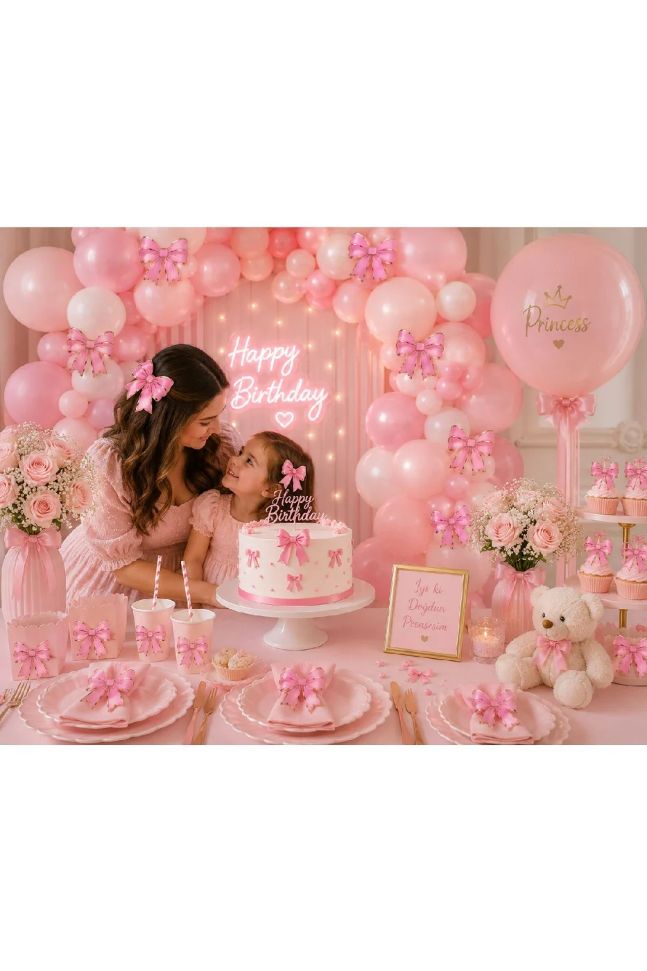Renk Seçenekli Fiyonk Balon ve Pasta Dekor Fiyonk Seti 12 Adet Büyük & Küçük Boy Parti Süsü Baby Shower Doğum Günü Seti Süsü gorsel 6
