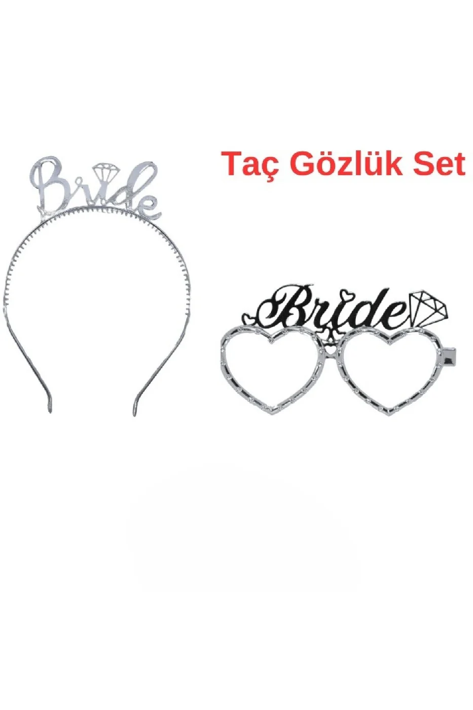 Gümüş Bride Tac Gözlük Seti Bride Parti Aksesuar Taç Gözlük gorsel 3