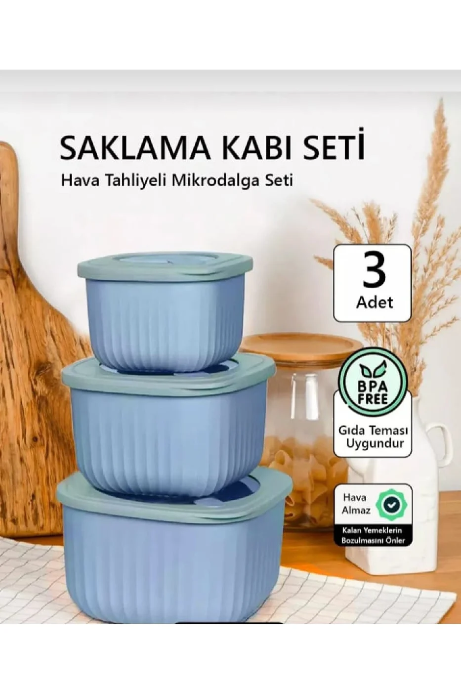 3'LÜ LİNE KARE SLİKON KAPAK HAVA ALMAZ MİKRODALGA VE BUZLUK SAKLAMA KABI SETİ