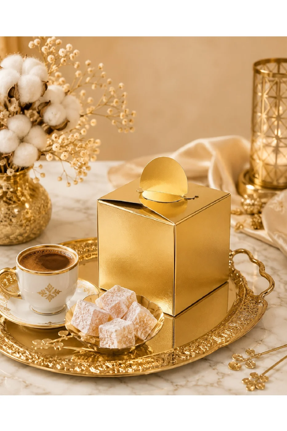25 Adet Gold Gümüş Lokumluk Kutusu | Söz Nişan Düğün Mevlit Hediyelik Karton Lokum Kutusu | Premium Gold Gümüş gorsel 4