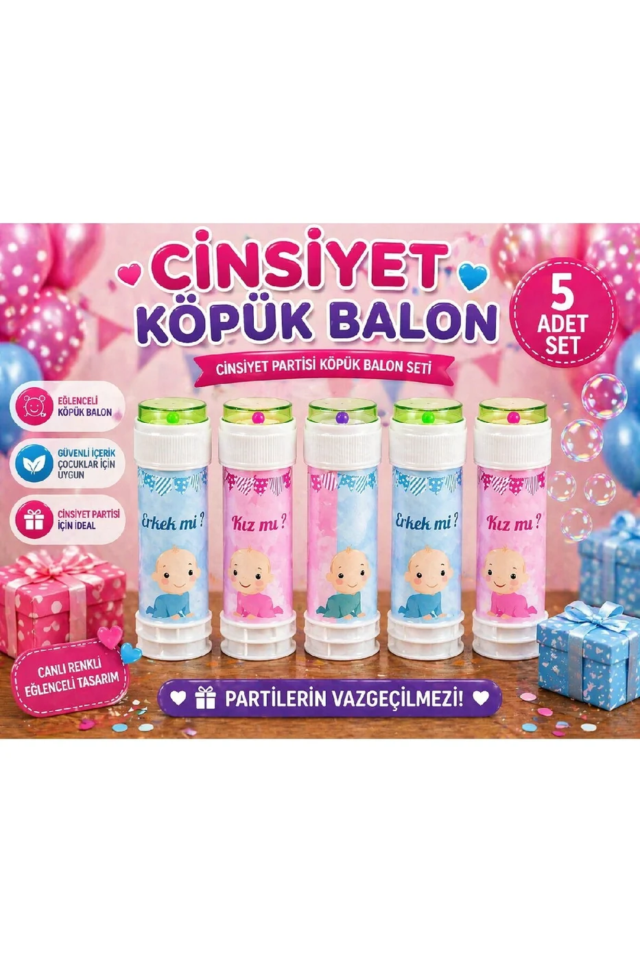 Premium Cinsiyet Partisi Köpük Balon Set Baby Shower Gender Reveal Kız mı Erkek mi Parti Malzemesi Baloncuk gorsel 3