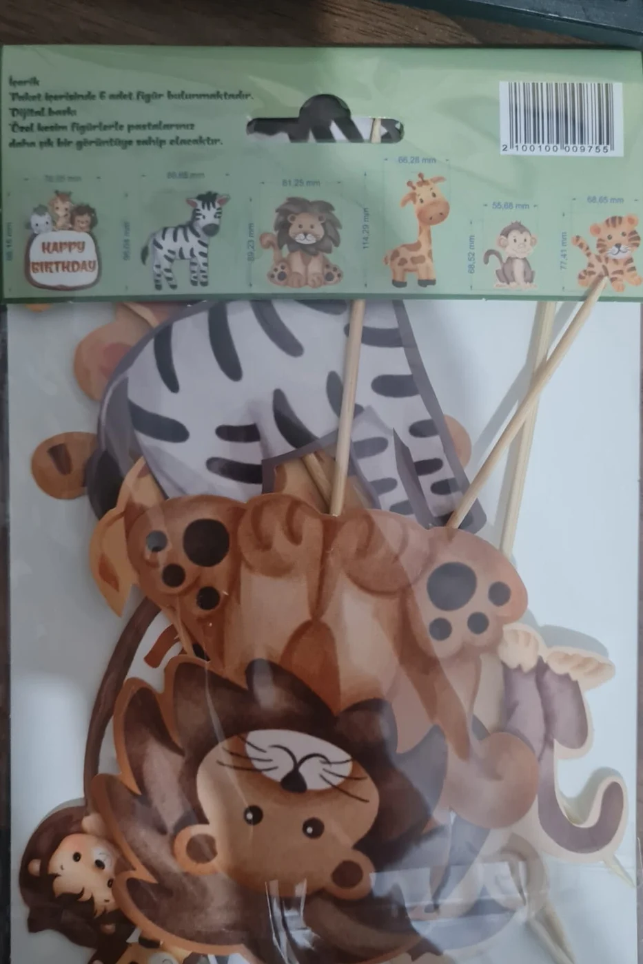 6 adet, Safari Temalı Doğum Günü Pasta Süsü Safari Baby Animal Pasta Süsü gorsel 2